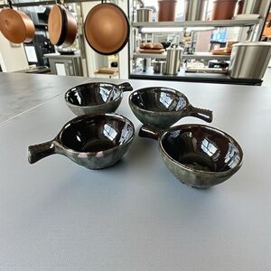 Vtg Volcanic Lava Handmade Ceramic Soup Bowls 4 with Handles – 8oz